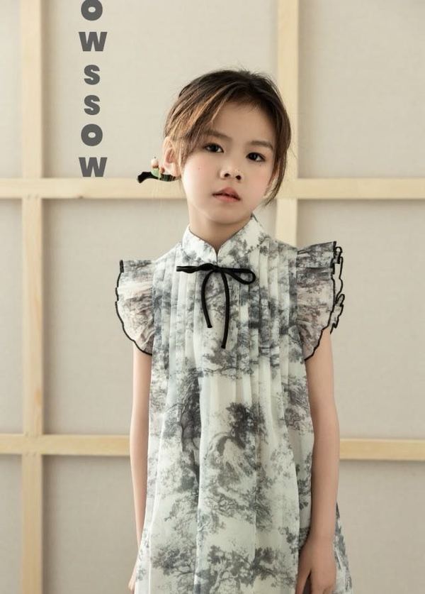 Ink Floral Flutter-Sleeve Dress