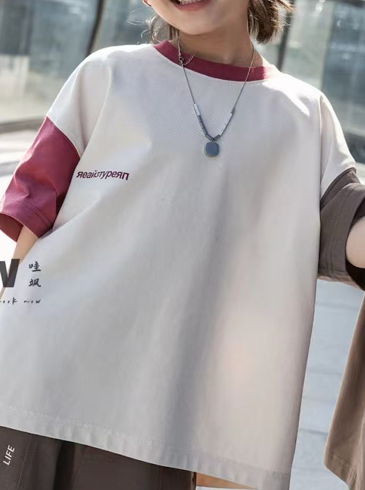 Cream Tee with Berry Sleeves