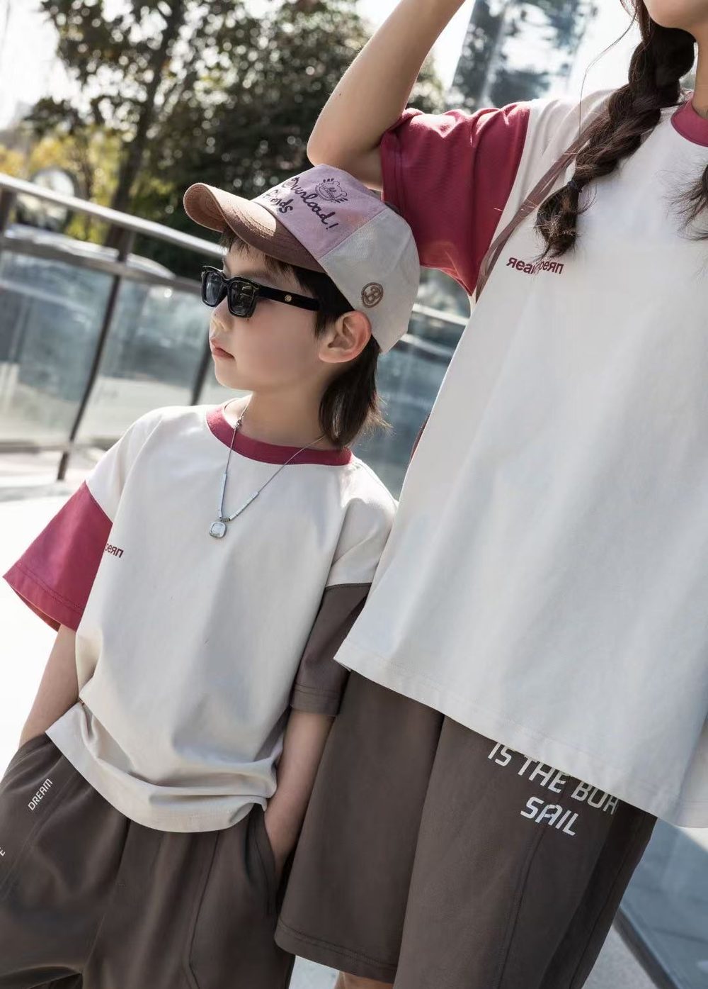 Cream Tee with Berry Sleeves, Cream and berry, kids, photo 7 of 10