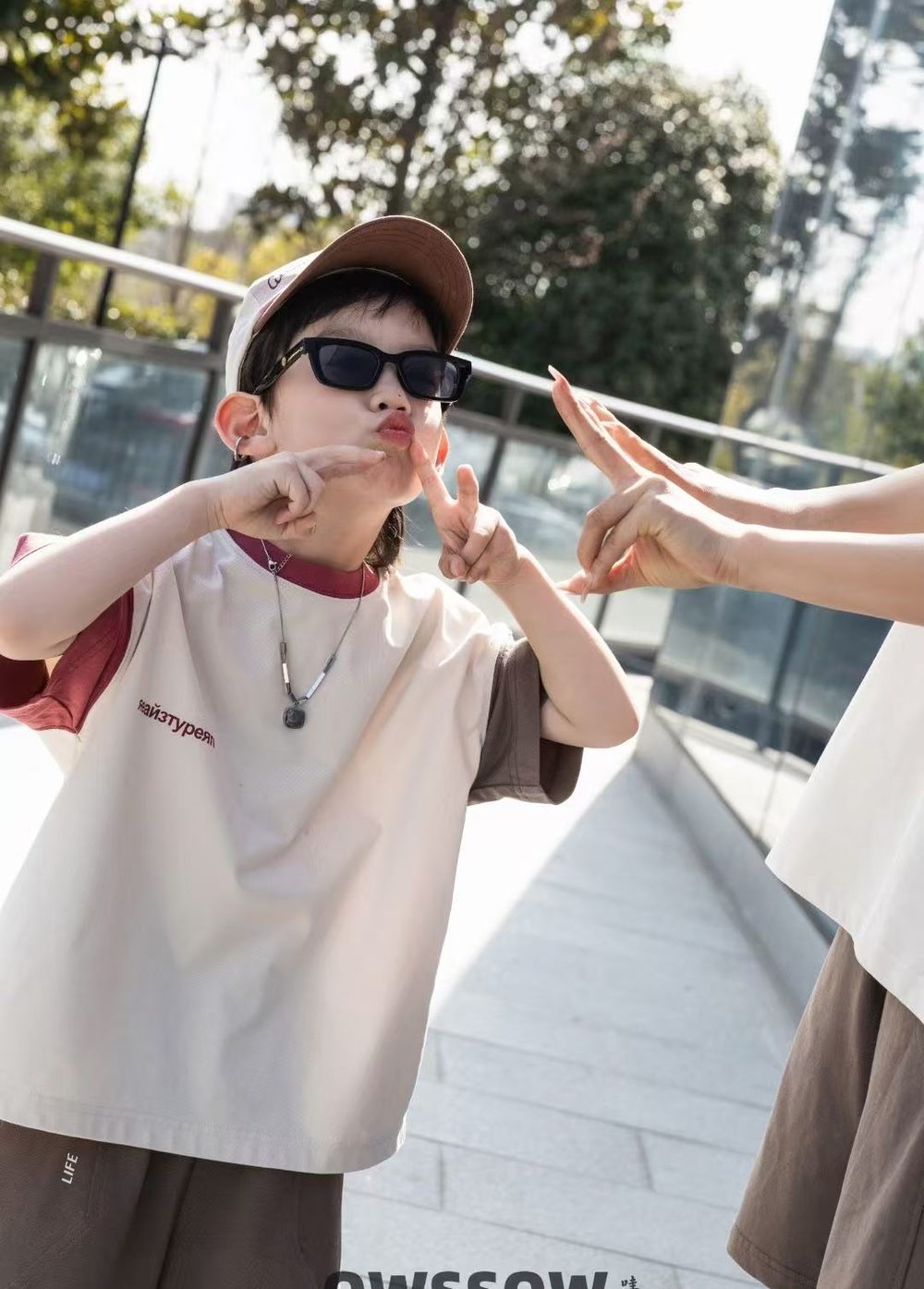 Cream Tee with Berry Sleeves, Cream and berry, kids, photo 8 of 10