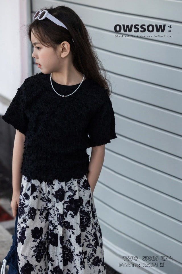 Floral Wide-Leg Culottes, Black and white, kids, photo 3 of 5