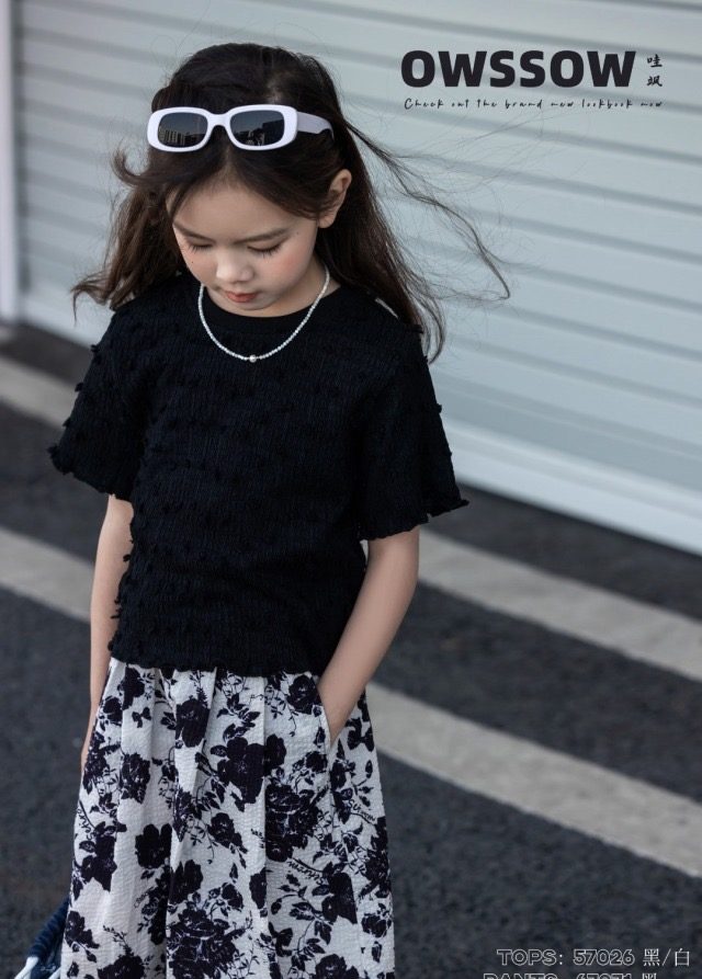 Floral Wide-Leg Culottes, Black and white, kids, photo 5 of 5