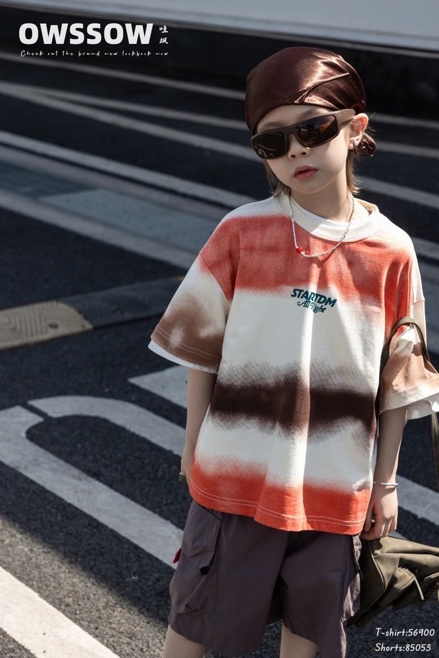 Orange Tie-Dye Stripe Tee, Orange and cream, kids, photo 3 of 5