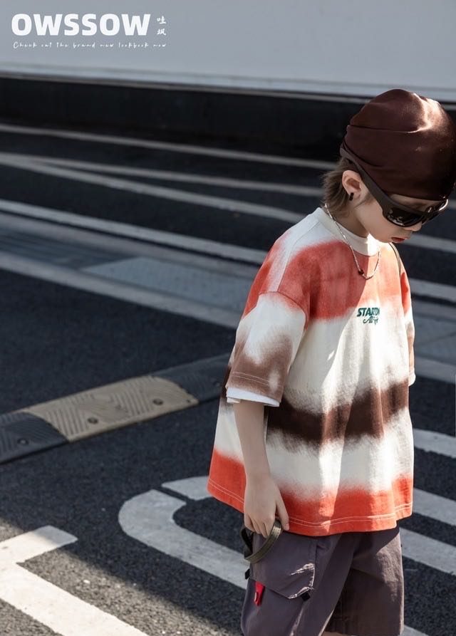 Orange Tie-Dye Stripe Tee, Orange and cream, kids, photo 4 of 5