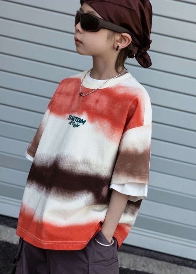 Orange Tie-Dye Stripe Tee, Orange and cream, kids, photo 5 of 5