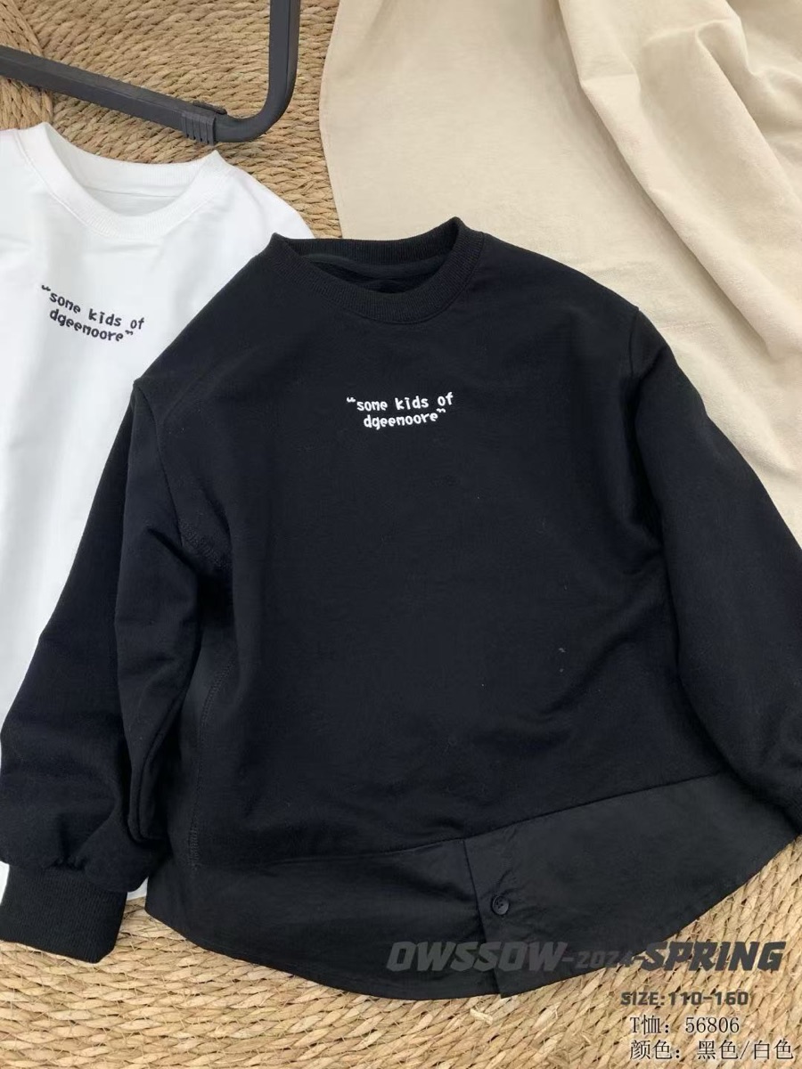 Layered-Hem Sweatshirt, White or Black, kids, photo 3 of 14