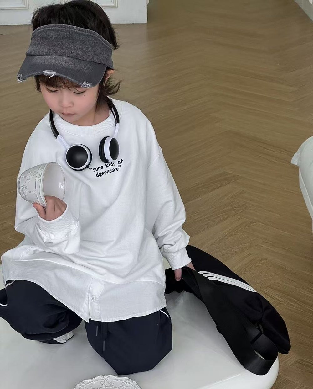 Layered-Hem Sweatshirt, White or Black, kids, photo 7 of 14