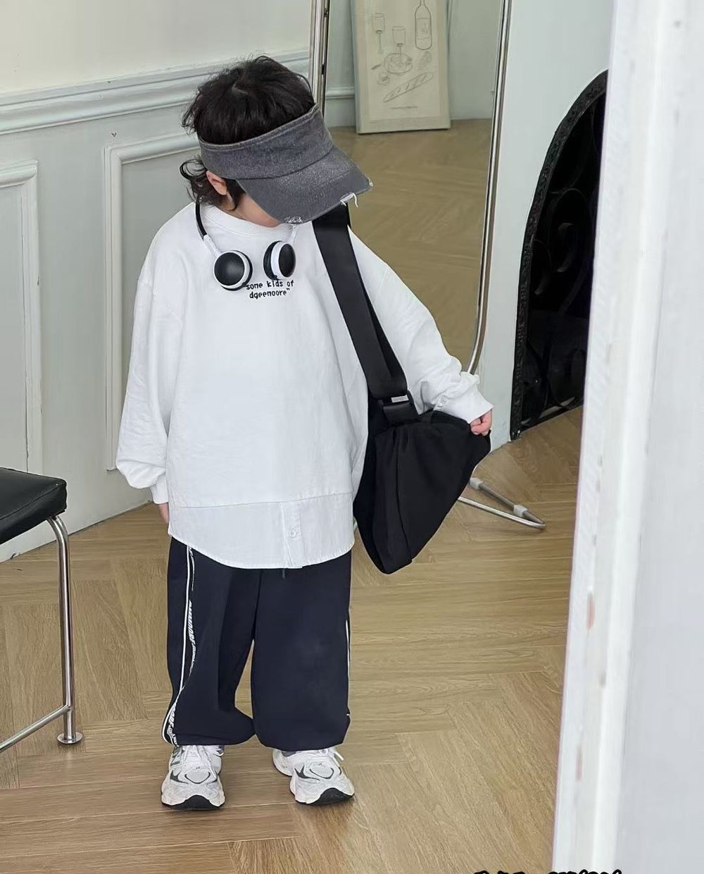 Layered-Hem Sweatshirt, White or Black, kids, photo 8 of 14