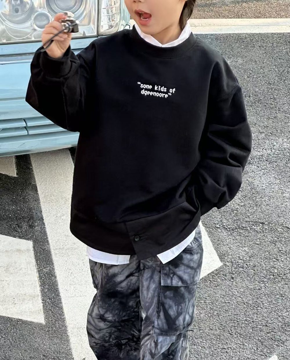 Layered-Hem Sweatshirt, White or Black, kids, photo 12 of 14