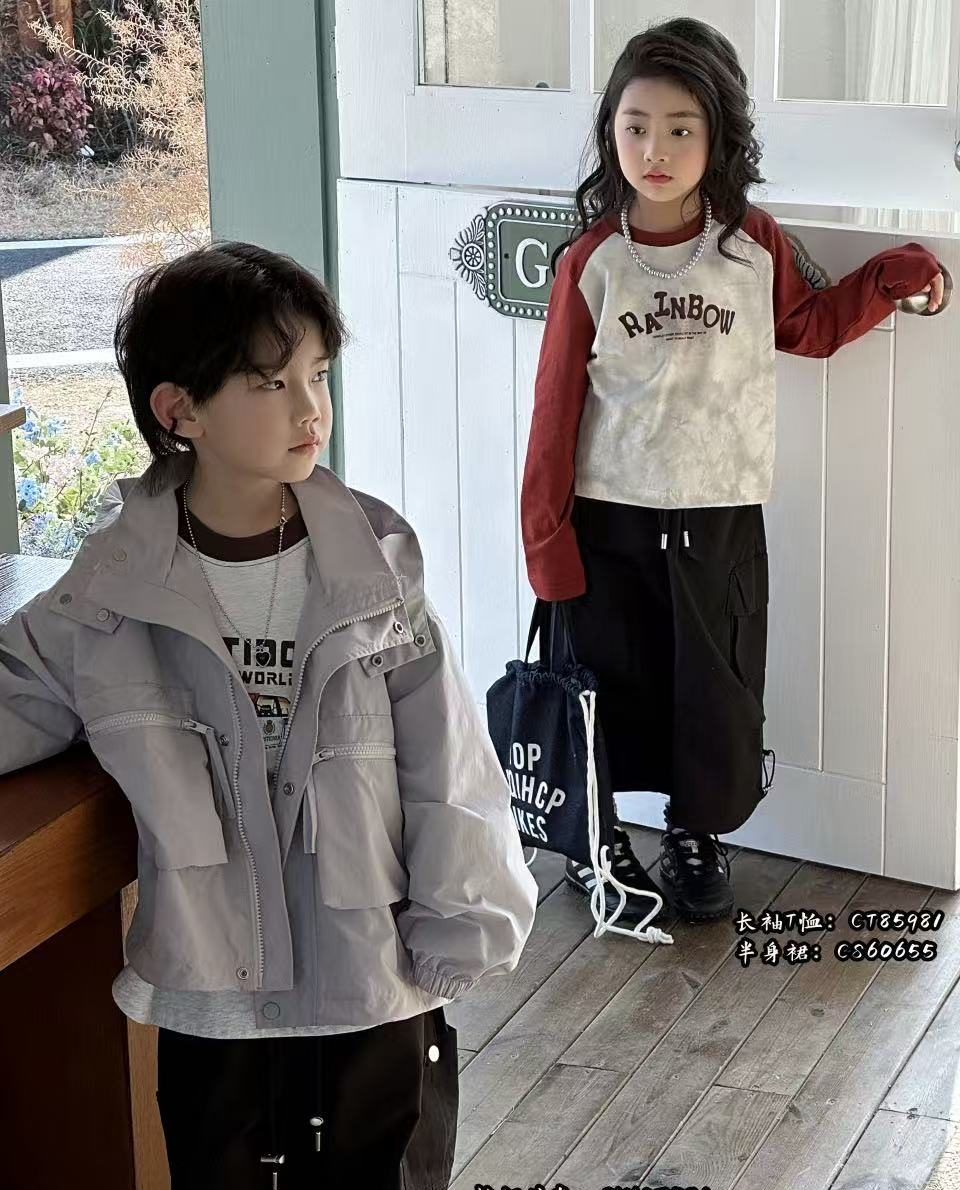Rainbow Print Raglan Long-Sleeve Tee, Cream and red, kids, photo 8 of 8