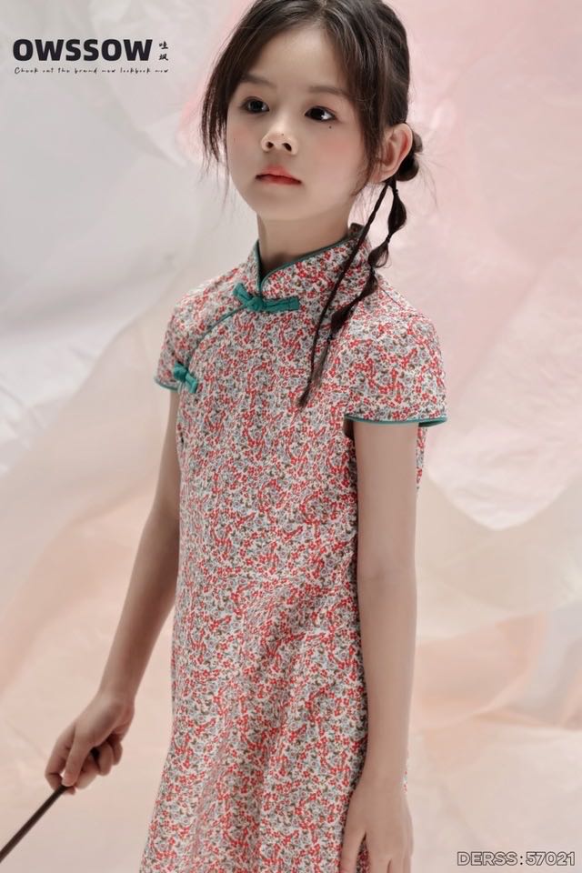 Pink Floral Cheongsam Dress, Pink floral, kids, photo 3 of 9