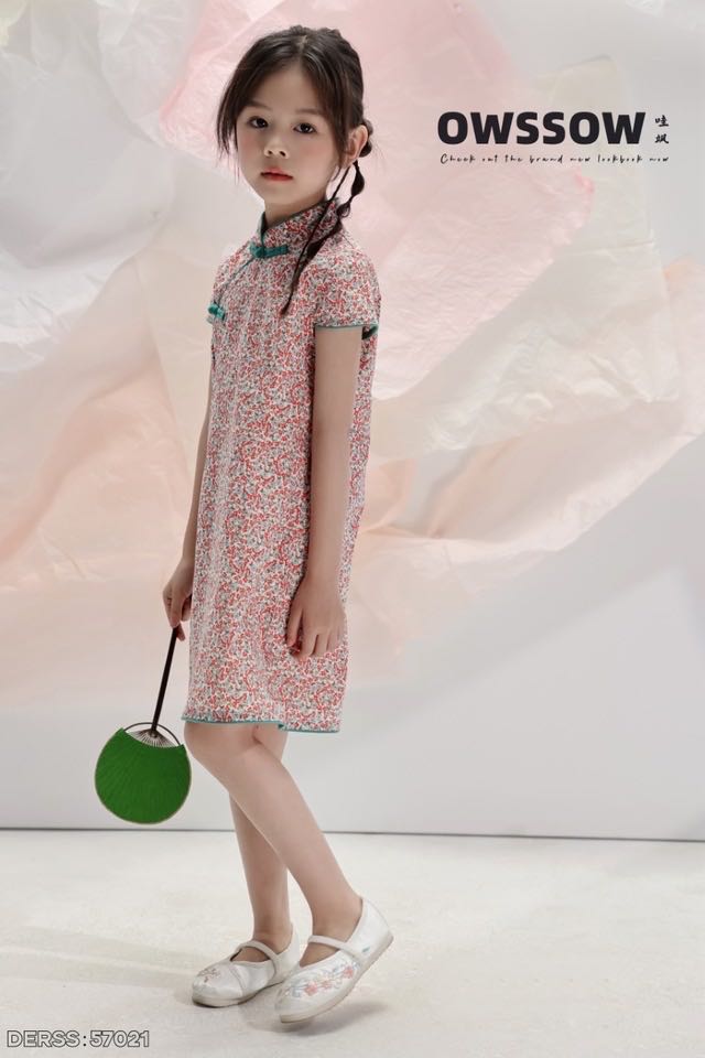 Pink Floral Cheongsam Dress, Pink floral, kids, photo 4 of 9