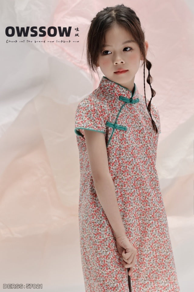 Pink Floral Cheongsam Dress, Pink floral, kids, photo 5 of 9