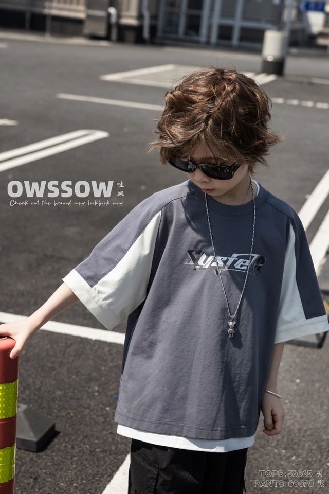 Grey Contrast-Sleeve Graphic Tee, Grey, kids, photo 3 of 5